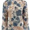 Top van kant met trompet mouw en BLOEMEN jeans blauw