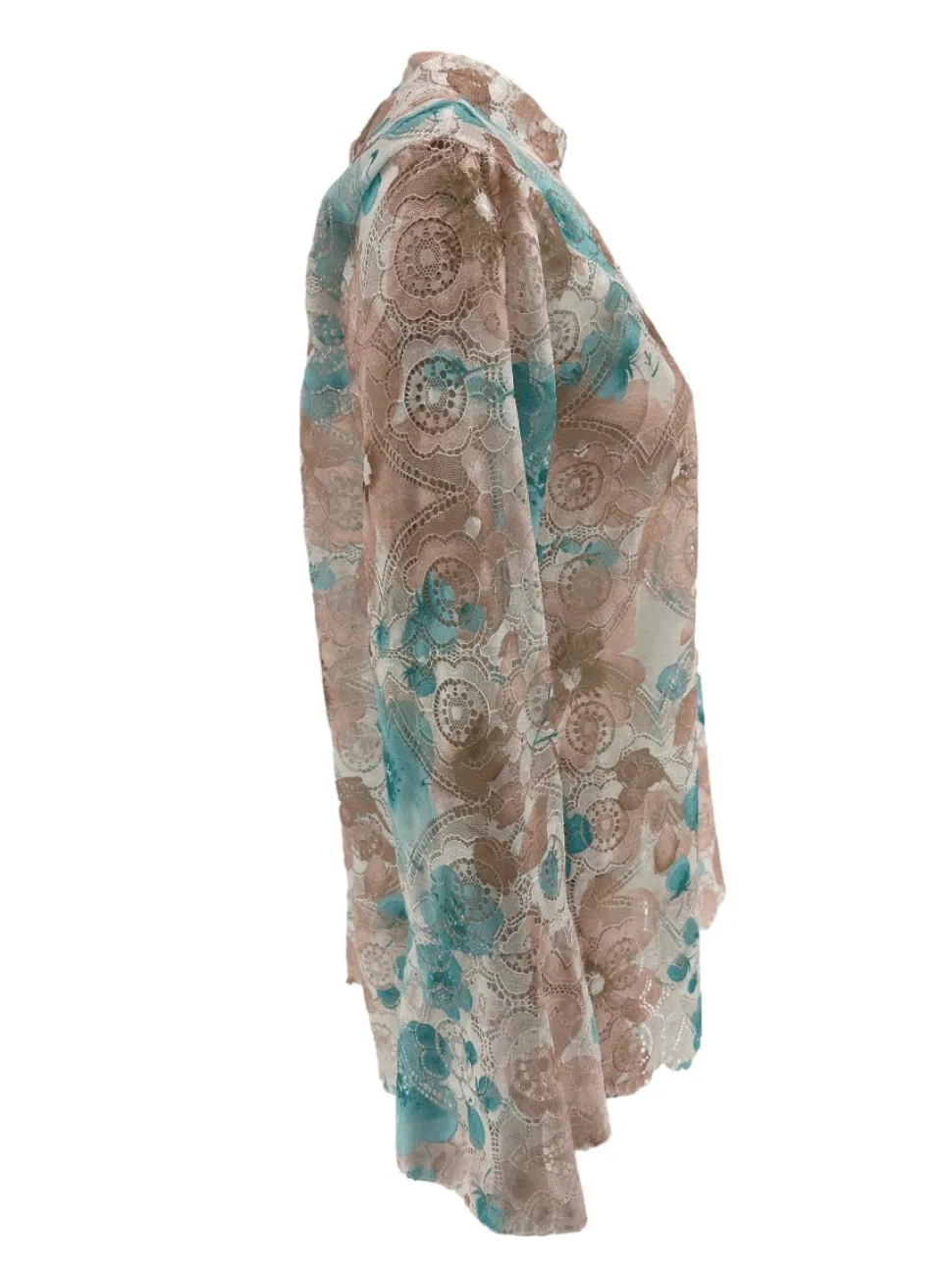 top_van_kant_met_trompet__1.webp Top van kant met trompet mouw en BLOEMEN turquoise