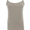 Top van travelstof met spaghetti bandjes beige