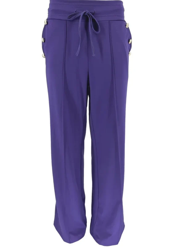 Travelstof broek met KNOPEN op de zak en naad Bibi paars(BFT) SALE
