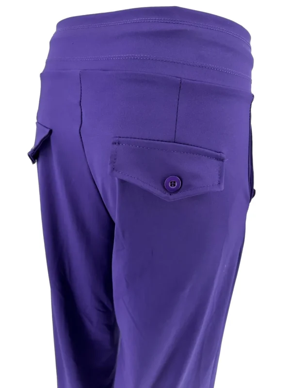 Travelstof broek met KNOPEN op de zak en naad Bibi paars(BFT) SALE