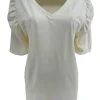 Travelstof shirt met half geplooide mouw Jean beige