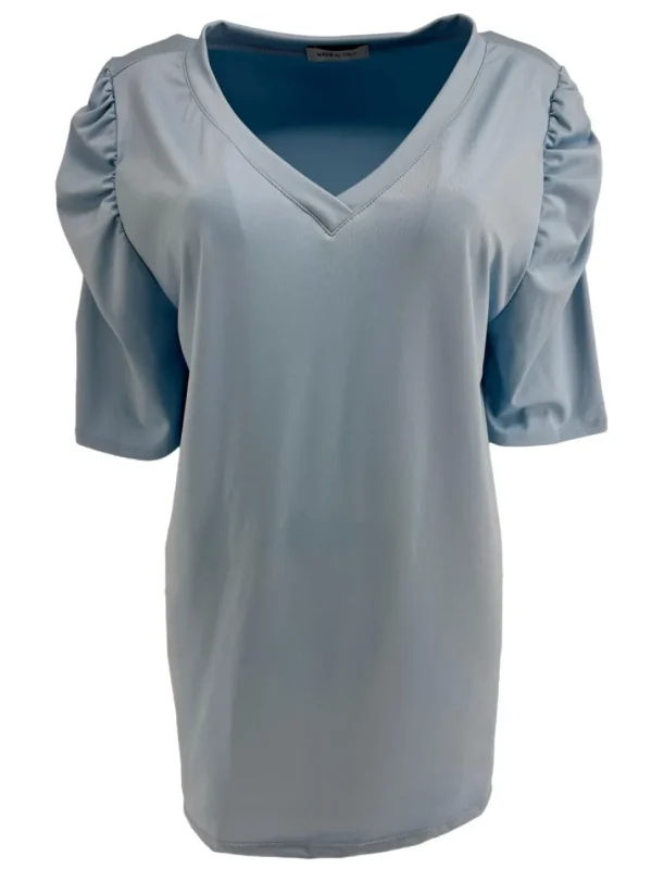 Travelstof shirt met half geplooide mouw Jean licht blauw
