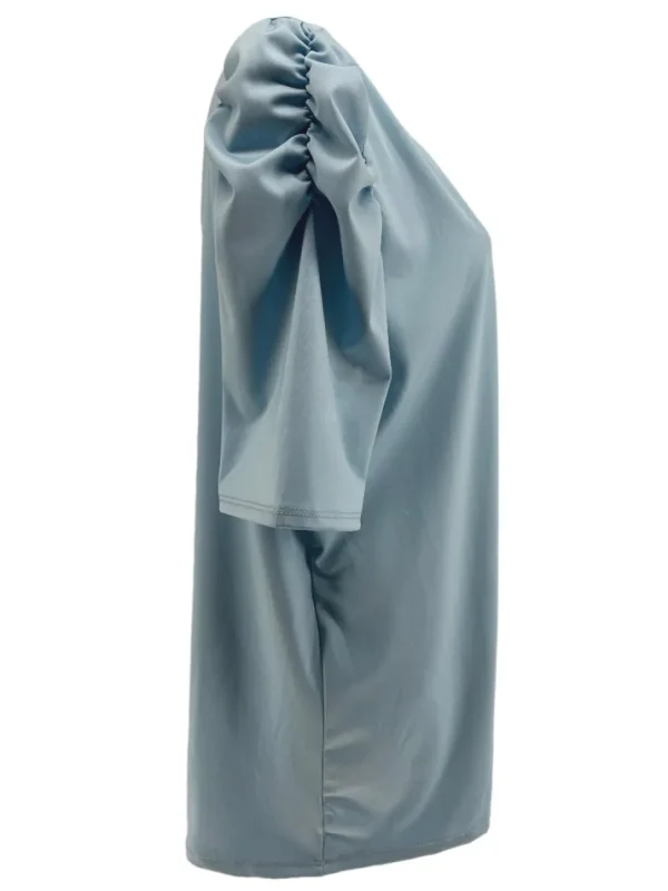 Travelstof shirt met half geplooide mouw Jean licht blauw