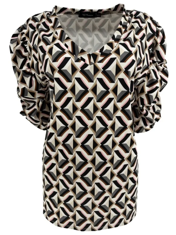 Travelstof shirt met v-hals en korte mouw Hopje zwart
