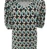 Travelstof shirt met v-hals en korte mouw chain zwart