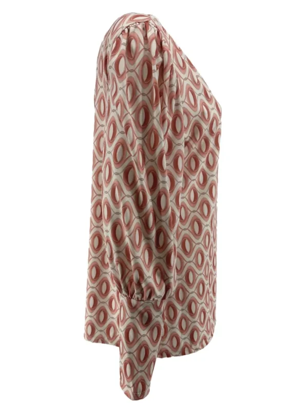 Travelstof shirt met v-hals en lange mouw Ovals zalm/ apricot