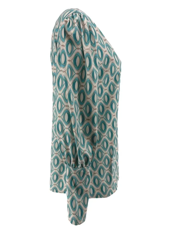 Travelstof shirt met v-hals en lange mouw Ovals turquoise
