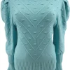 Trui met bolletjes reliëf Patricia turquoise (TUS)