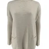 Trui met col en zakjes streep motief beige (JD221373)