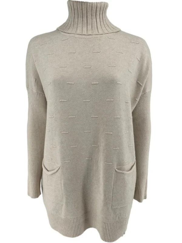 Trui met col en zakjes streep motief beige (JD221373)