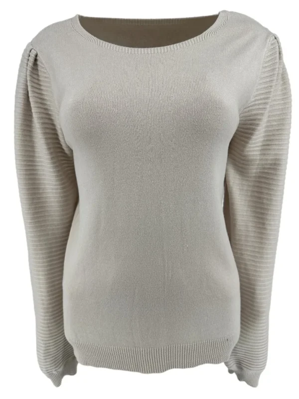 Trui met geribbelde lange mouw Mies beige (TUS)