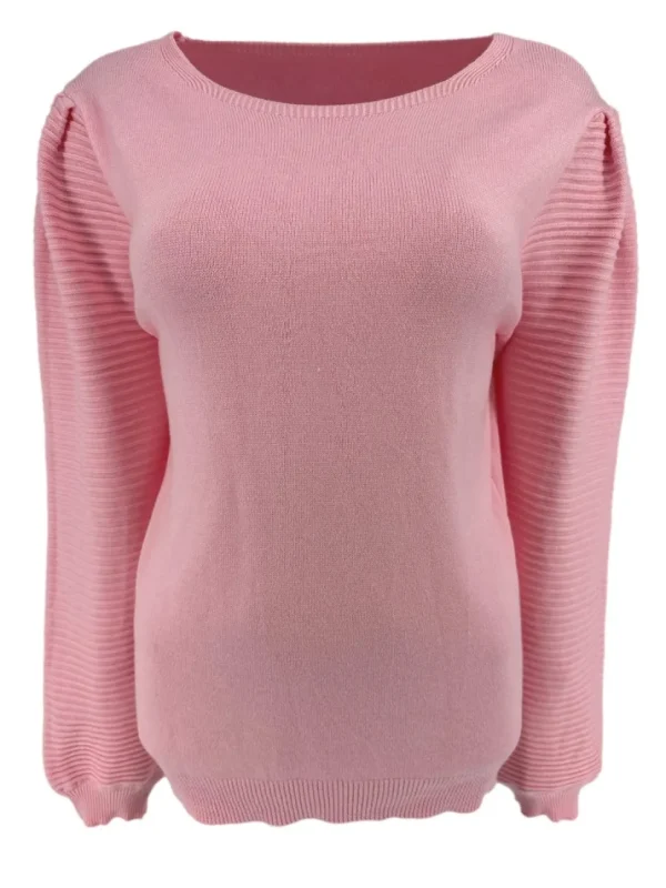 Trui met geribbelde lange mouw Mies licht roze(TUS)
