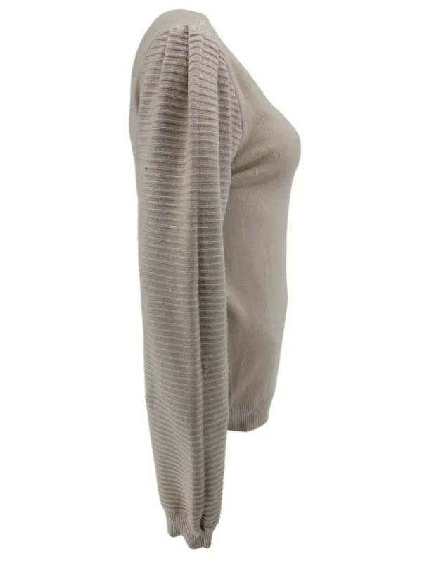 Trui met geribbelde lange mouw Mies beige (TUS)