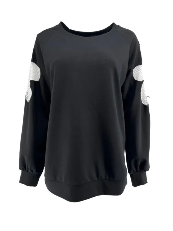 Trui met mesh flower op de mouw zwart (SW)