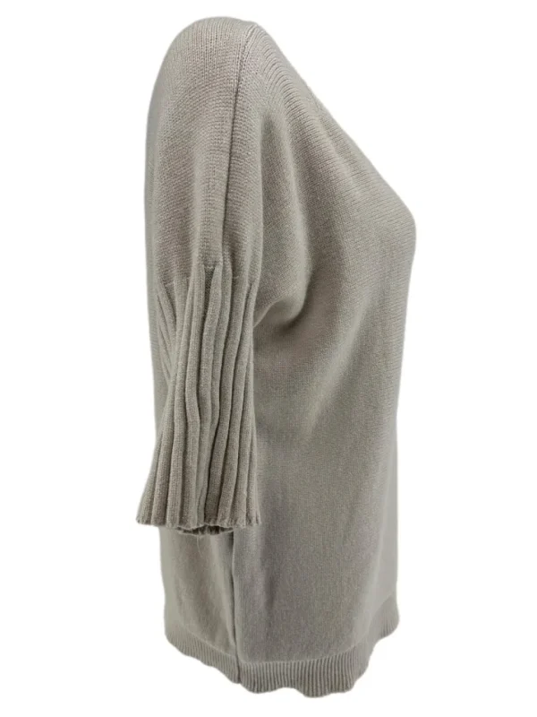 Trui met rib aan de hals en mouw Toet beige