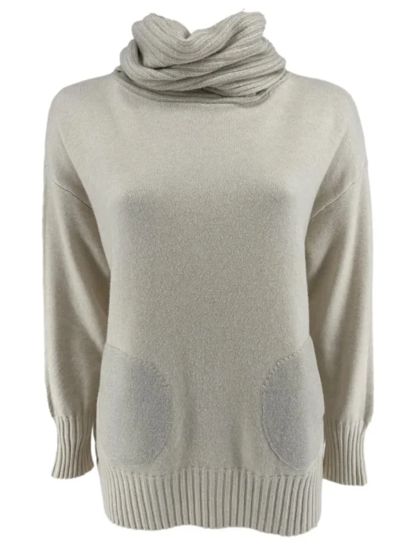 Trui met sparkle col en glitter zakken creme (DA770)