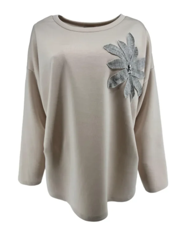 Trui met strass en bloem op de borst beige (gts)