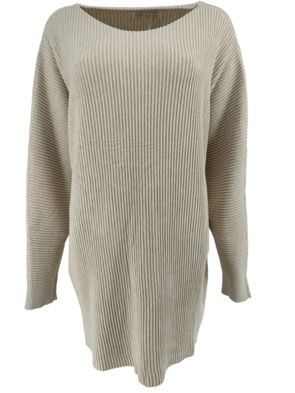 Trui volledig geribbeld met ronde hals beige (DZ-8948)