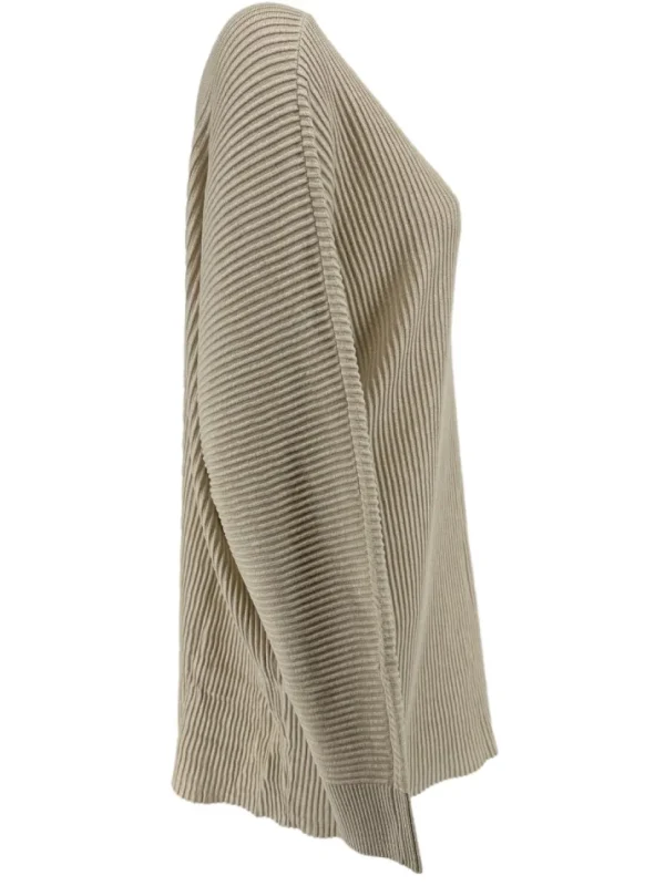 Trui volledig geribbeld met ronde hals beige (DZ-8948)