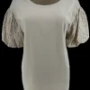 T-shirt met broderie mouw suus Beige