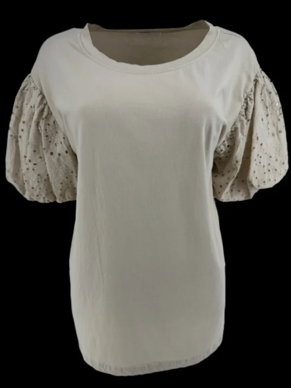 T-shirt met broderie mouw suus Beige