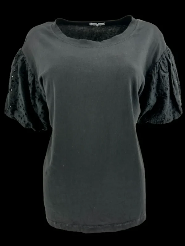 T-shirt met broderie mouw suus zwart