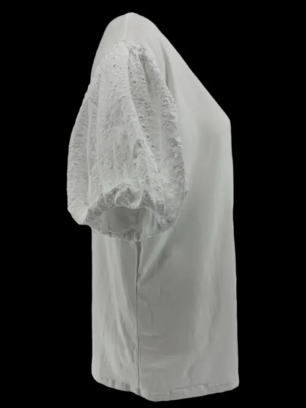T-shirt met broderie mouw suus wit