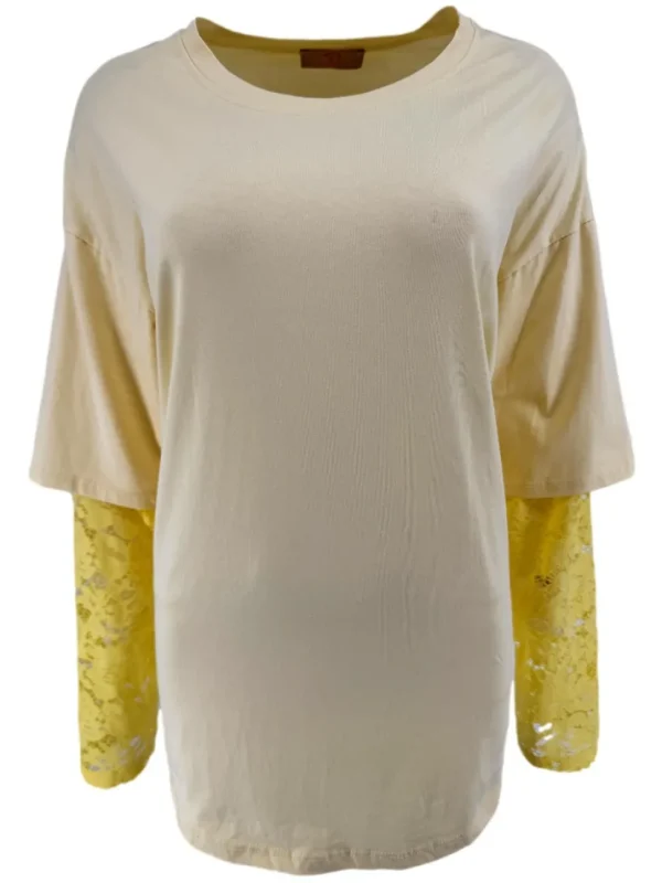 T-Shirt met kanten mouw Pien geel