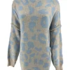 Tuniek met opstaande kraag en naad op de mouw panterprint licht blauw