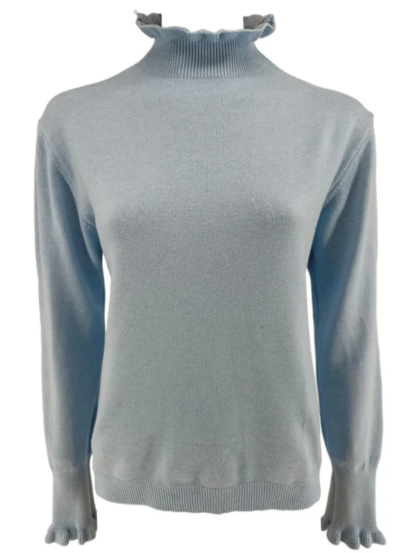 Turtleneck trui met froezels Viola licht blauw (TUS)