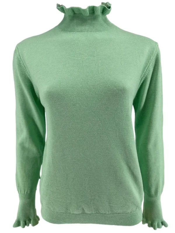 Turtleneck trui met froezels Viola licht groen (TUS)