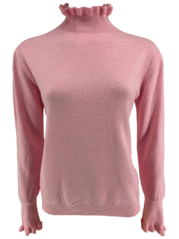 Turtleneck trui met froezels Viola licht roze (TUS)