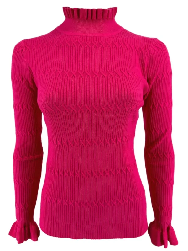 Turtleneck trui met froezel aan de hals Froetie GOTIEK fuchsia