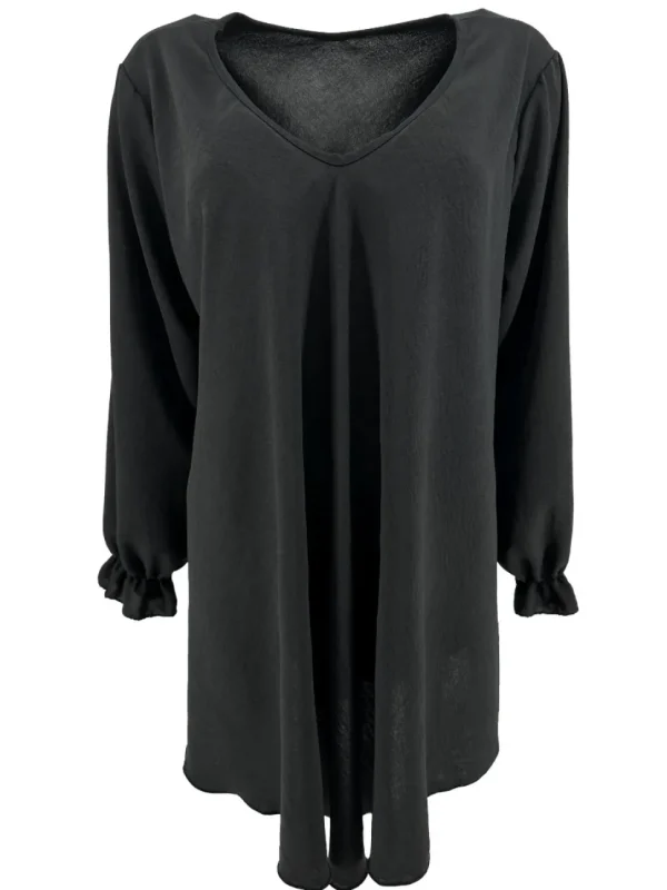 Uitlopende blouse met lange mouw en V-hals Wendy zwart.(TKD)