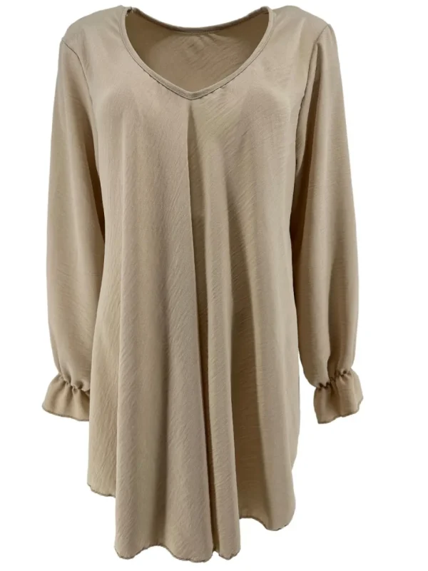Uitlopende blouse met lange mouw en V-hals Wendy beige