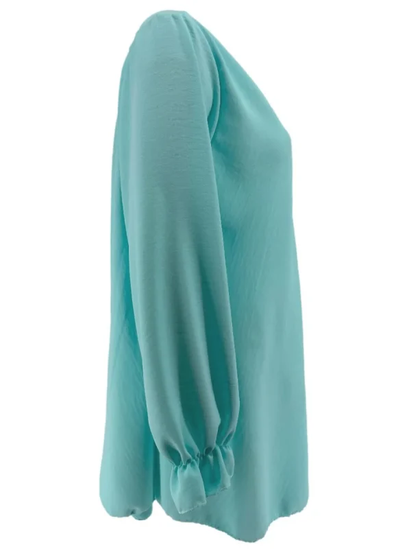 Uitlopende blouse met lange mouw en V-hals Wendy turquoise