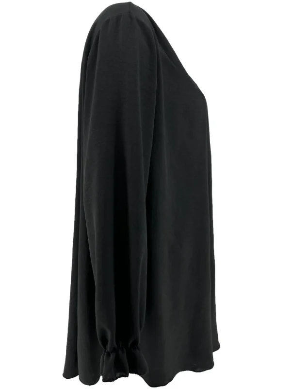 Uitlopende blouse met lange mouw en V-hals Wendy zwart.(TKD)