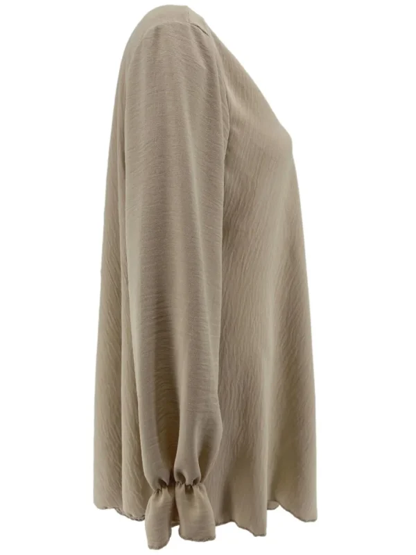 Uitlopende blouse met lange mouw en V-hals Wendy beige