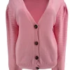 Vest met lange mouw en rib detail Mila licht roze