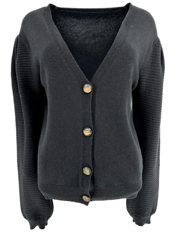 Vest met lange mouw en rib detail Mila zwart
