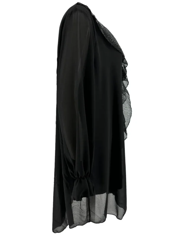 Voile blouse met knopen en pailletten ruffle Libby zwart