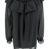 Voile blouse met lange mouw en ruffle langs de hals zwart