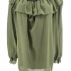 Voile blouse met lange mouw en ruffle langs de hals army SALE