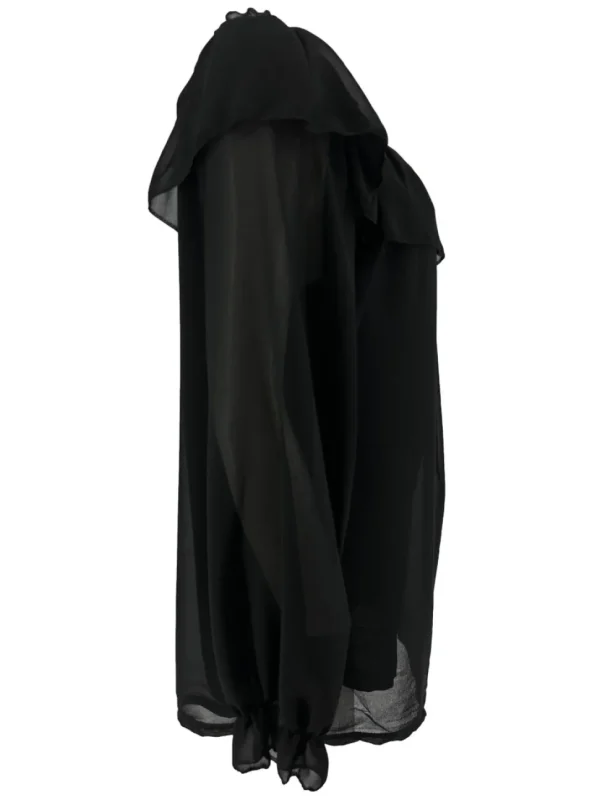 Voile blouse met lange mouw en ruffle langs de hals zwart