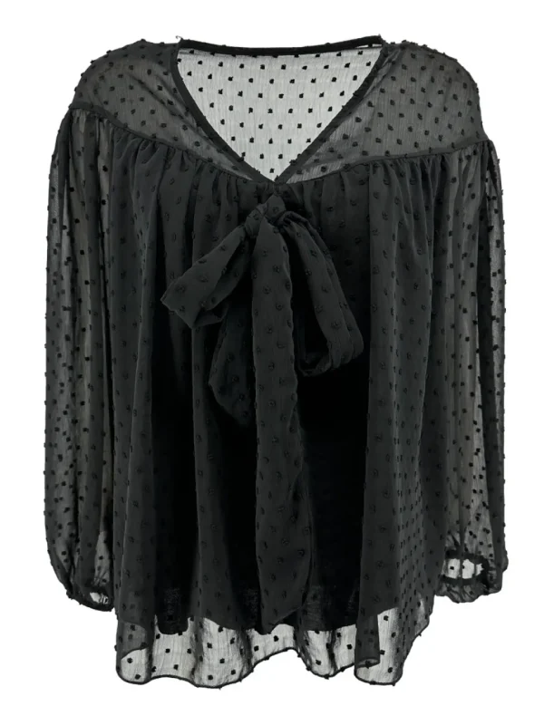 Voile blouse met strik Dotty zwart SALE