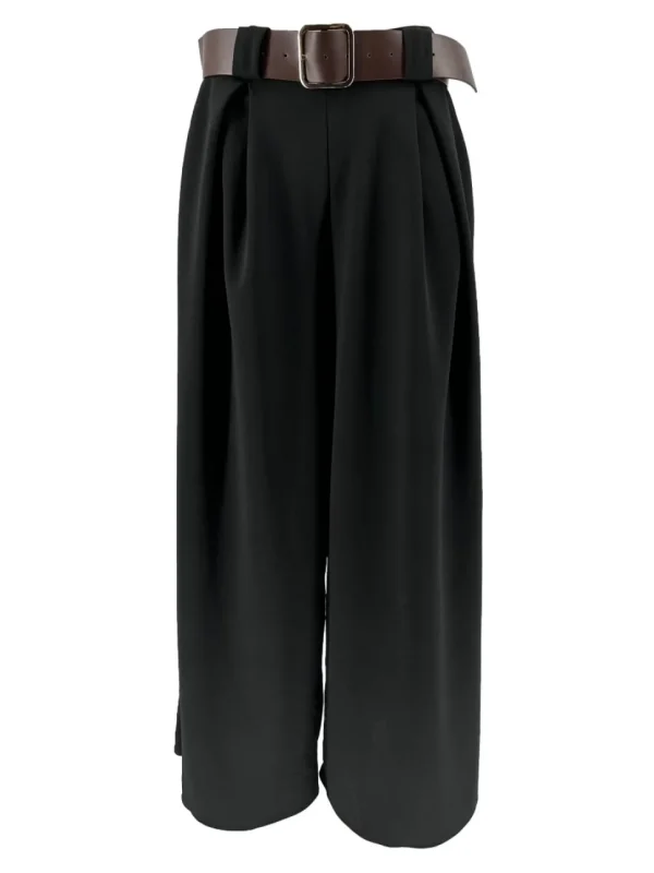 Wijde broek met bruine riem Gina zwart