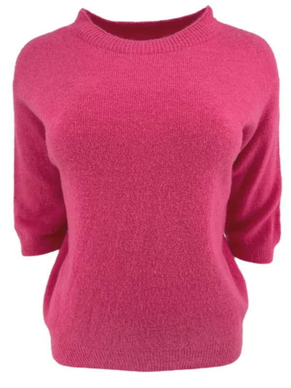 Zacht trui met ronde hals en 3/4 mouw ALPACA fuchsia