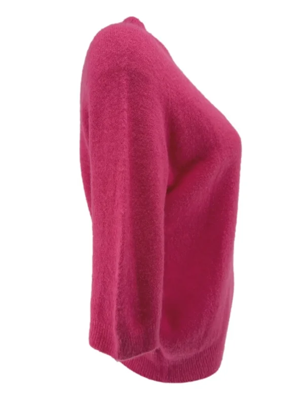 Zacht trui met ronde hals en 3/4 mouw ALPACA fuchsia
