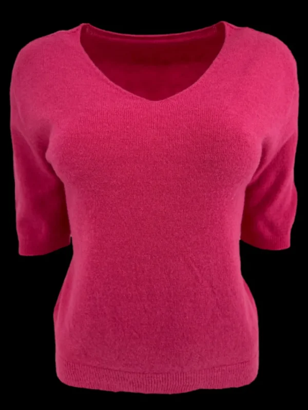 Zacht trui met V-HALS en 3/4 mouw ALPACA fuchsia